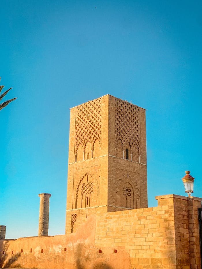 Capture of Hassan Tower, a stunning example of Islamic and Moroccan architecture in Rabat, Morocco.